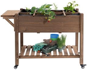 Outsunny Jardinieră pe Picior - Carré potager cu roți - raft, Tavă Rabatabilă, Inserturi de Irigare, Fâș de Drenaj Inclus - Lemn Brad pre-uleiuit | Aosom Romania