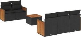 vidaXL Set mobilier de grădină cu perne, 6 piese, negru, poliratan