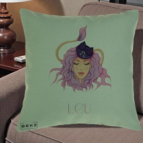 Perna Personalizata Zodie Leu, 40x40 cm, Verde, Husa Detasabila, Perna Inclusa, BEKZ®