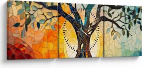 Tablou – Mozaic – soare și arbore I. (cu ceas) (90x30 cm)