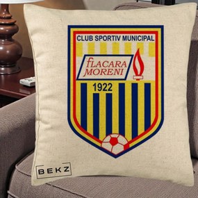 Perna Personalizata CSM Flacara Moreni 1922 Fotbal, 40x40 cm, Bej, Husa Detasabila, Perna Inclusa, BEKZ®