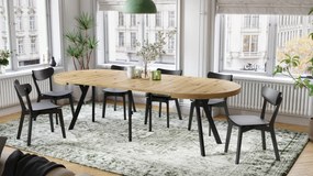 Mazzoni VITO Stejar Artisan/picioare negre - MASĂ MARE ROTUNDĂ Ø110 EXTENSIBILĂ PÂNĂ LA 310 cm CU PICIOARE Y LOFT/INDUSTRIALĂ