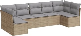 vidaXL Set canapele de grădină, 7 piese, cu perne, bej, poliratan
