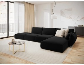Colțar negru cu tapițerie din catifea (cu colț pe partea dreaptă, cu șezlong) Vanda – Mazzini Sofas
