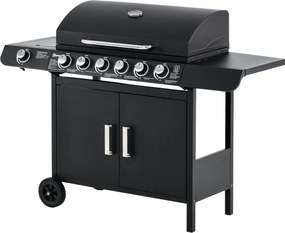 Outsunny Gratar cu Gaz cu Capac si Arzator Lateral, Termometru si 2 Roti