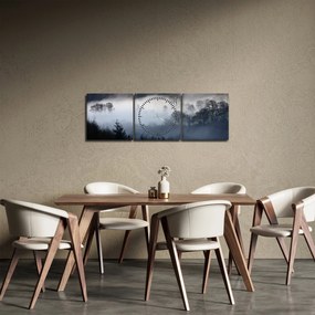 Tablou cu ceță deasupra pădurii (cu ceas) (90x30 cm)