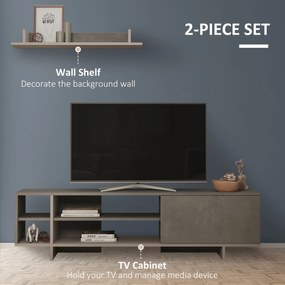 Set Mobilier TV HOMCOM cu Dulapioare si Etajera de Agatare, Perete Echipat pentru TV din Lemn pentru Salon si Sufragerie, Gri