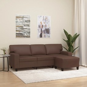 3153553 vidaXL Canapea cu 3 locuri și taburet, maro, 180 cm, piele ecologică