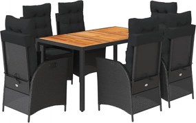 vidaXL Set mobilier de grădină cu perne, 7 piese, negru, poliratan
