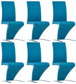 Scaune de bucatarie in zigzag 6 buc. albastru piele ecologica 6, Albastru