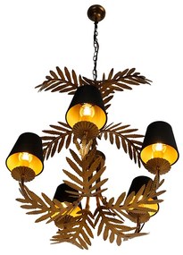 Candelabru auriu cu abajur din bumbac negru cu 5 lumini - Botanica