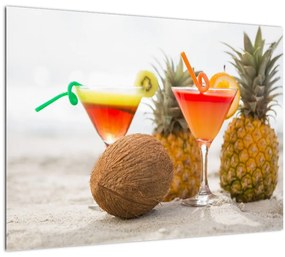 Tablou cu ananas și pahare pe plajă (70x50 cm)