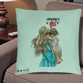 Cadou pentru Mama - Perna Personalizata Mommy's Girl Mama si Fetita, 40x40 cm, Verde Menta, Husa Detasabila, Perna Inclusa, BEKZ®