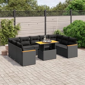 3273218 vidaXL Set canapele de grădină cu perne, 10 piese, negru, poliratan