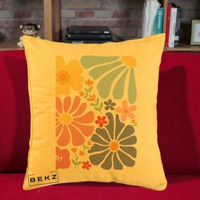 Perna Decorativa Flori Grafice Pastel Multicolor, 40x40 cm, Galben, Husa Detasabila, Perna Inclusa, BEKZ®