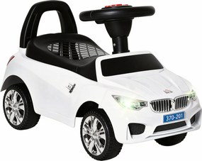 HOMCOM Mașinuță cu Volan, Mașină Copii cu Faruri și Muzică Integrată, Vârstă 18-36 Luni, 63,5x28x36 cm, Alb | Aosom Romania