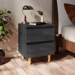 805867 vidaXL Noptieră & picioare lemn masiv pin gri extralucios 40x35x50 cm