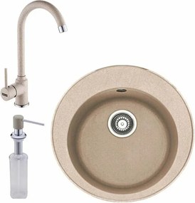 Set chiuveta bucatarie compozit Franke Rotondo Avena 51 cm finisaj bej mat cu dozator detergent si baterie Pola