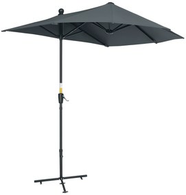 Outsunny Umbrelă Semicirculară Dublă cu Deschidere cu Manivelă, 7 Spițe și Suport în Cruce, 200x190x240 cm, Gri | Aosom Romania
