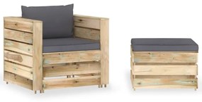 3074531 vidaXL Set mobilier de grădină cu perne, 2 piese, lemn verde tratat