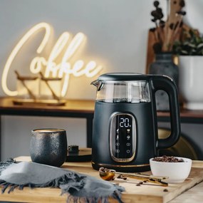 Cana electrica Adler AD 1305, 1850/2200 W, 1,7 l, Control tactil, Afisaj LCD color, 5 setari temperatura 40-100°C, Filtru antidecantare, Negru/galben