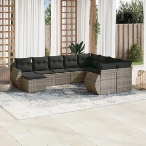 3254197 vidaXL Set mobilier de grădină cu perne, 10 piese, gri, poliratan