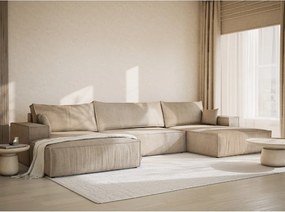 Colțar bej extensibil/cu spațiu de depozitare cu tapițerie din chenille (în formă de "U") Kyoto – Maison de Rêve