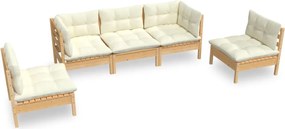 vidaXL Set mobilier grădină cu perne crem, 5 piese, lemn masiv de pin
