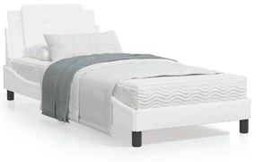 3208164 vidaXL Cadru de pat cu tăblie, alb, 100x200 cm, piele ecologică