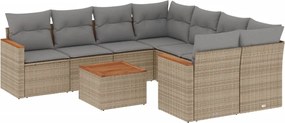 vidaXL Set canapele de grădină, 9 piese, cu perne, bej, poliratan