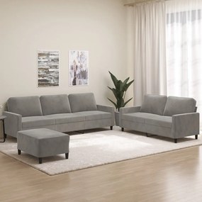 3153861 vidaXL Set de canapele cu perne, 3 piese, gri deschis, catifea