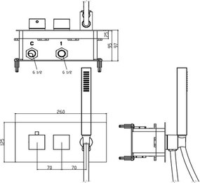 Baterie argintiu-lucios pentru duș încastrată (2 ieșiri) Latus – Sapho