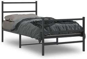 vidaXL Cadru pat metalic cu tăblii de cap/picioare  negru, 90x200 cm