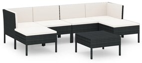 3094536 vidaXL Set mobilier de grădină cu perne, 7 piese, negru, poliratan