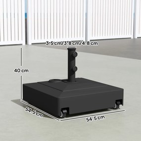 Outsunny Bază Umbrelă cu Roți și Frâne, cu Apă 40kg/Nisip 61kg, pentru Stâlpi de Ø35/38/48mm, Negru | Aosom Romania