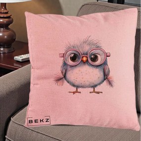 Perna Decorativa Pui Pufos cu Ochelari Roz, 40x40 cm, Roz, Husa Detasabila, Perna Inclusa, BEKZ®