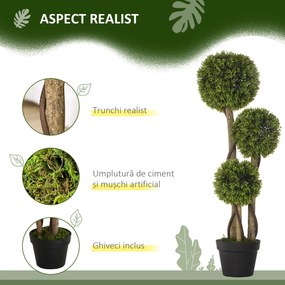 HOMCOM Plante Artificiale Decorative Buxus, Planță Sferică în Ghiveci, Plante Artificiale pentru Decor de Interior și Exterior, 90cm | Aosom Romania