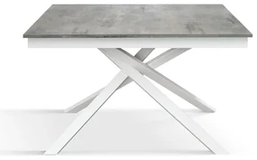 Masa Tiglio, blat extensibil pal laminat, picior metalic - BLAT GRI CIMENT, PICIOR ALB - 120 cm / 80 cm