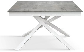 Masa Tiglio, blat extensibil pal laminat, picior metalic - BLAT GRI CIMENT, PICIOR ALB - 160 cm / 80 cm