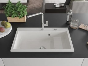 Mexen Omar chiuvetă de bucătărie din granit cu 1 cuvă 800 x 480 mm, alb, sifon cromat - 6520801005-20