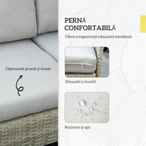 Set Mobilier Grădină Modular 7 Piese, Măsuță, Fotoliu, Canapele Ratan PE, Perne Incluse, Bej | Aosom Romania