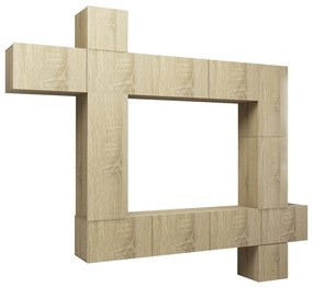 3079053 vidaXL Set de dulapuri TV, 9 piese, stejar Sonoma, lemn prelucrat