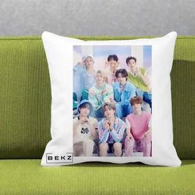 Perna Personalizata K-Pop Grup Foto Pasteluri cu 8 Artisti, 40x40 cm, Alba Mata, Husa Detasabila, Perna Inclusa, BEKZ®