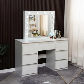 Masă de toaletă mare albă cu sertare spațioase