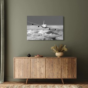 Tablou - Avion în nori, alb și negru (90x60 cm)