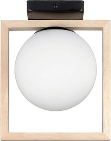 Plafoniera Modernă Klausen Artful PL1 Lemn Natur 24.5x20x15 cm, Abajur Sticlă și Metal, Corp Iluminat Interior Relaxant, Soclu E27, 15W, Elegant