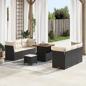 vidaXL Set de canapele pentru grădină cu pernă 9 pcs negru și crem