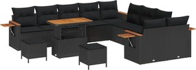 vidaXL Set de canapele pentru grădină cu pernă 13 pcs Negru