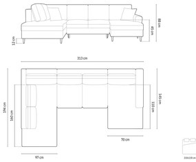 Colțar verde extensibil, cu spațiu de depozitare cu tapițerie din catifea (cu colț pe partea stângă-în formă de "U") Kyoto – Cosmopolitan Design
