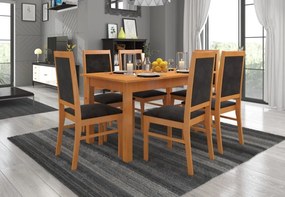 Set de masa extensibila si 6 scaune tapitate, RODOS 25, ADRK Furniture (Culoare: Negru)
